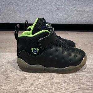 Nike Jordan Kids Black and Neon Green Sneakers